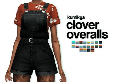 KUMIKYA clover overalls recolour by moontrait loved the og overalls so i HAD to recolour them 20 swatches! custom thumbnail all credits go to @kumikya you NEED the mesh -- get it here! base game... Ts4 Cc Overalls, Sims 4 Cc Daily Clothes, Sims 4 Cc Dresses Formal Maxis Match, Sims 4 Overalls, Sims 4 Cc Mm Clothes, Girl Almighty, Clothes Cc, Maxis Match Cc, Sims Clothes