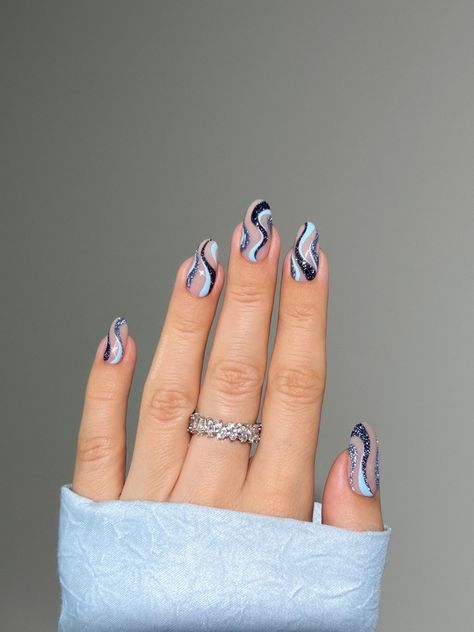 #nailinspo #nailart #nails #naildesign #bluenails #summernails #fallnails #nailtutorial #aestheticnails #flawlessnails #nailvideos #chromenails #glitternails #sparklynails #nailideas #naturalnails #almondnails #stylishnails #jewelry Almond Nails Designs Funky, Disco Nails Designs, Reflective Glitter Nails, Ocean Nails, Cute Acrylic Nail Designs, Almond Nails Designs, Sparkly Nails, New Year's Nails, Gel Nail Designs