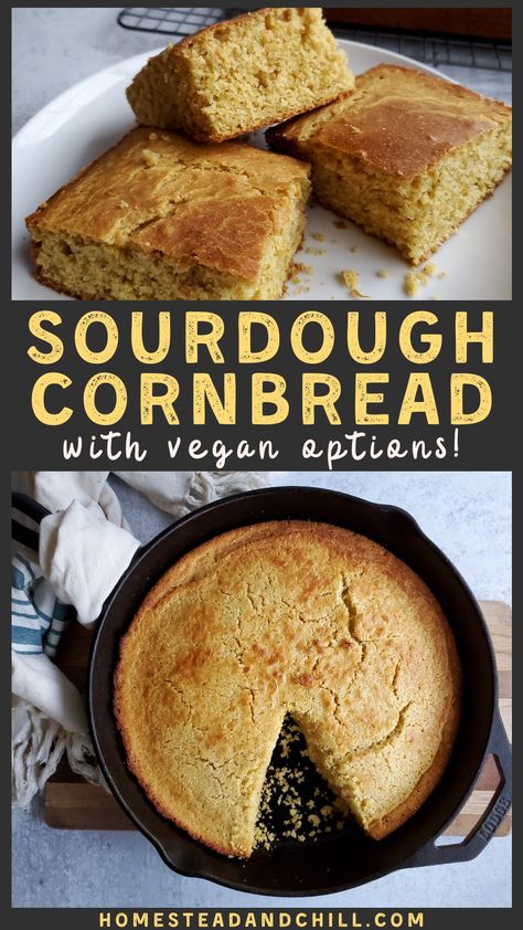 Cornbread Recipe Vegan, Sourdough Cornbread Recipe, Sourdough Cornbread, Vegan Egg Replacement, Cooking Tricks, Starter Recipes, Homemade Breads, Homemade Sourdough, Sourdough Starter Recipe