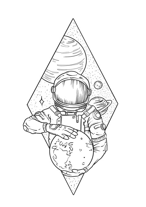 Space Drawings Galaxies, Space Helmet Drawing, Spaceman Drawing, Astronaut Aesthetic, Outer Space Drawing, Sick Drawings, Astronaut Drawing, Avatar Tattoo, Space Tattoos