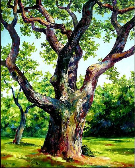 Oak Tree Acrylic Painting, Oak Tree Oil Painting, Realistic Tree Painting, Tree Stump Painting, Big Tree Painting, Simple Tree Painting, Red Wood Tree, Abstract Trees Painting, Painting A Tree