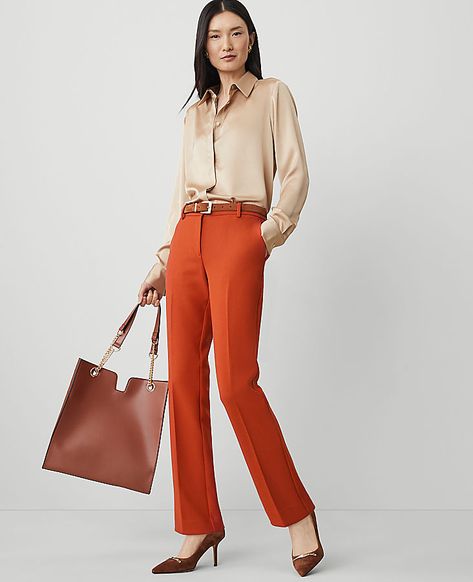 Formerly known as the straight pant, our sophisticated and timeless straight-leg pant has a classic lean fit for a chic, structured silhouette. Front zip with hook-and-bar closure. Belt loops. Front off-seam pockets. Back besom pockets. Shop all Sophia pants,Leg Shape:Straight – a leg-skimming shape with tailored, timeless versatility,Rise:Mid rise: sits 2 1/4" below natural waist,Imported:Imported,Fit:Tailored & fitted,Length:Full length: 28 1/2" inseam with 15 1/4" leg opening,Fabrication:65% Polyester, 32% Rayon, 3% Spandex,Garment Care:Machine Washable The Petite Sophia Straight Pant by Ann Taylor Size petite - 00 Fresh Clay Women's Regular, Straight, Pants, 65%, Polyester, 32%, Rayon, 3%, Spandex, Machine, Washable Womens Work Clothes, Tailored Pants Women, Native Gardens, Statement Pants, Church Clothes, Knitted Suit, Business Casual Outfits For Women, Womens Business Casual, Long Blazer