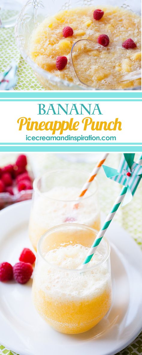 This Banana Pineapple Punch is the best party punch recipe ever! It's slushy and fizzy and amazingly delicious! You'll fall in love with it with the first sip! Party punch recipes, banana slush punch, pineapple slush punch Slush Punch Recipes Non Alcoholic, Banana Slush Punch Recipe, Slushy Punch Recipes Non Alcoholic, Frozen Punch Recipe, Pineapple Slush, Best Party Punch, Slush Punch, Party Punch Recipe, Party Punches