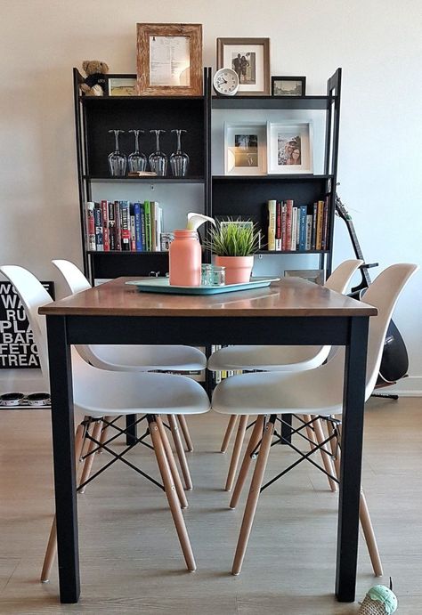 cool ikea ingo table ideas and hacks youll love Ingo Ikea Hack, Ingo Table Makeover, Ingo Table Hack, Ikea Ingo Table Hack, Apartment Realistic, Dining Table Hack, Ikea Ingo Table, Ikea Dining Table Hack, Ivar Chair