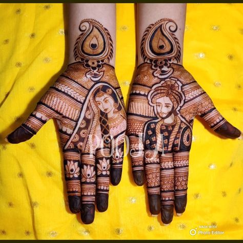 Bride Groom Mehendi Figures, Mehendi Figures, Henna Wedding, Mehndi Designs Bridal Hands, Full Hand Mehndi, Friend Song, Beautiful Henna, Bridal Mehendi, Beautiful Henna Designs