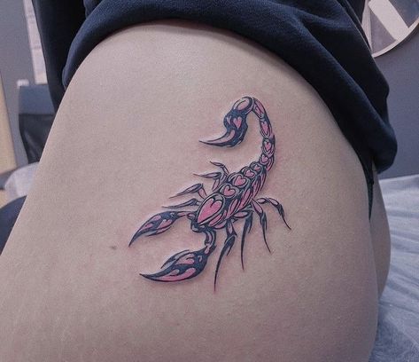 Heart Scorpion, Pink Ink Tattoo, Scorpion Tattoos, Pink Tattoo, Scorpio Tattoo, Scorpion Tattoo, Red Ink Tattoos, Red Tattoos, Stylist Tattoos