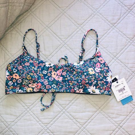 Navy Blue O’neill Bikini Top With Colorful Floral Pattern. Removable Pads. Adjustable Straps. Ties Behind Back. Size Xl. New With Tags. Cute Floral Swimsuit, Surfer Girl Outfits, Pretty Swimsuits, Tanzania Travel, Clothes Wishlist, Swimming Suits, Cute Bathing Suits, Floral Swimsuit, Grand Cayman