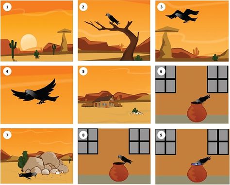 Thirsty Crow - 2D Animated Story on Behance Thirsty Crow Story Pictures, Story Sequencing Pictures, Crow Story, Thirsty Crow, Picture Story Writing, Picture Story For Kids, Indrajal Comics, Story Animation, Crow Pictures