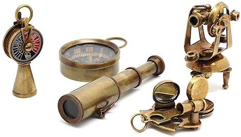 Amazon.com: Nautical Gift Set-Miniature Telescope,Theodolite,Telegraph,Sextant,Compass/Accessorize a Steampunk Outfit : Toys & Games Miniature Telescope, Steampunk Party, Nautical Christmas, Learning Toys For Toddlers, Steampunk Decor, Nautical Gifts, Antique Keys, Presents For Kids, Vintage Nautical