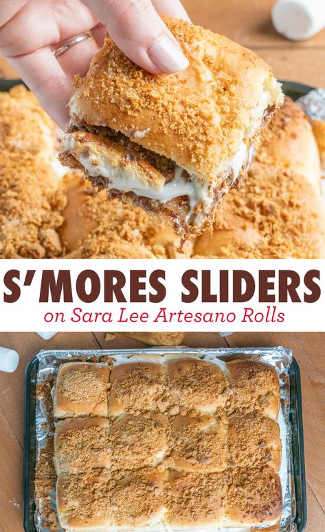 S'mores Sliders Pull Apart Smores Sliders, Smores Sliders, Smores Chocolate Rolls, S’mores Chocolate Rolls, Dessert Sliders, Home Chocolate, Chocolate Smores, Summer Picnic Food, Sweet Bakes