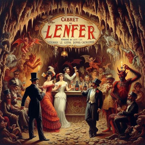 Cabaret de l'enfer: a hell themed bar in 1890 Paris Paris Cabaret, Paris Bars, Paris 1900, 2024 Summer Olympics, Video Image, Cabaret, In The Heart, Light In The Dark, Art Nouveau