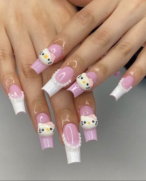 nails by: @nailbyjazmine (on IG) Leopard Print Nail, Hello Kitty Nails Art, Cute Pink Nails, Kitty Nails, Leopard Print Nails, Hello Kitty Nails, Beauty Inspo, Diy Nail Designs, Kawaii Nails