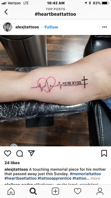 Heartbeat Tattoo Memorial, Tattoo Memorial, Memorial Tattoo Ideas, Brother Tattoos, Heartbeat Tattoo, Date Tattoos, Tattoo Apprentice, Memorial Tattoo, Memorial Tattoos