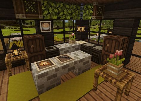 Jungle Kitchen Minecraft, Coffee Maker Minecraft, Minecraft Grill Ideas, Restaurant Kitchen Minecraft, Mc Kitchen, Small Kitchen Minecraft, Small Minecraft Kitchen, Minecraft Brewing Room Ideas, Minecraft Diner