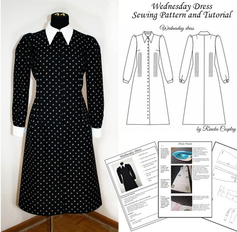 High Collar Dress Pattern, Wednesday Addams Dress Pattern, Gothic Dress Pattern, Bella Outfit, Wednesday Costume, Wednesday Addams Dress, Addams Dress, Wednesday Dress, Living Statue