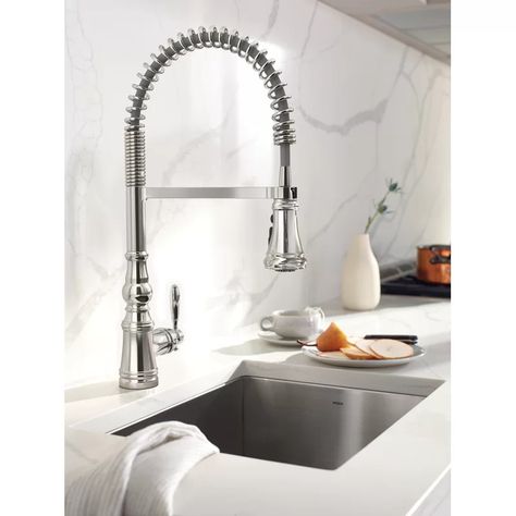 Moen Weymouth Pre-Rinse Spring Pull-Down Single Handle Kitchen Faucet & Reviews | Wayfair Food Pantry Organizing, Countertop Organization, Black Kitchen Faucets, Outdoor Kitchen Grill, Single Handle Kitchen Faucet, Home Improvement Products, Kitchen Sale, Kitchen Sink Faucets, Outdoor Pergola