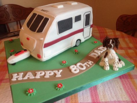 Caravan cake Outdoors Birthday Cake, Ems Cake, 70th Birthday Cake For Men, Camper Cake, Caravan Cake, Camper Cakes, Muffin Ideas, Birthday Cake For Men, Cake For Men