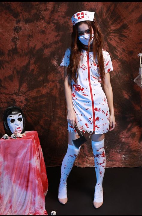 Dead Nurse Halloween Costume, Scary Nurse Costume, Nurse Halloween Costumes, Nurse Costume Halloween, Costume Nurse, Scary Clown Costume, Halloween Costumes Women Scary, Nurse Cosplay, Badass Halloween Costumes