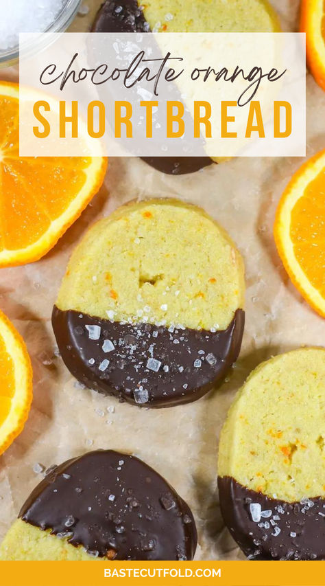 Featuring orange oil, juice, and zest, plus a dunk in melted dark chocolate and a generous sprinkling of sea salt, these easy shortbread cookies will delight chocoholics and orange lovers alike. Chocolate Orange Shortbread, Best Shortbread Cookie Recipe, Orange Shortbread Cookies, Best Shortbread, Orange Shortbread, Chocolate Orange Cookies, Best Shortbread Cookies, Orange Dessert, Shortbread Cookies Easy