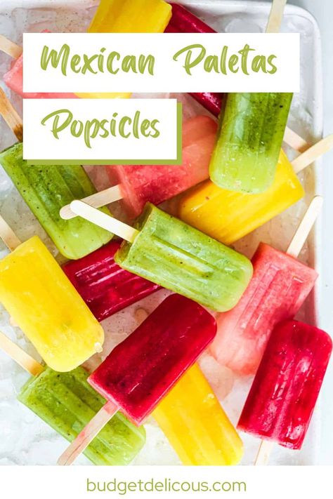 These colorful Mexican Paletas (fruity popsicles), made with four ingredients are easy to make and refreshing on hot summer days. Desserts For Cinco De Mayo, Mexican Paletas Recipe, Mexican Popsicles, Mexican Paletas, Paletas Recipes, Fruity Popsicles, Mexican Desserts, Quick Dessert Recipes, Mexican Dessert Recipes