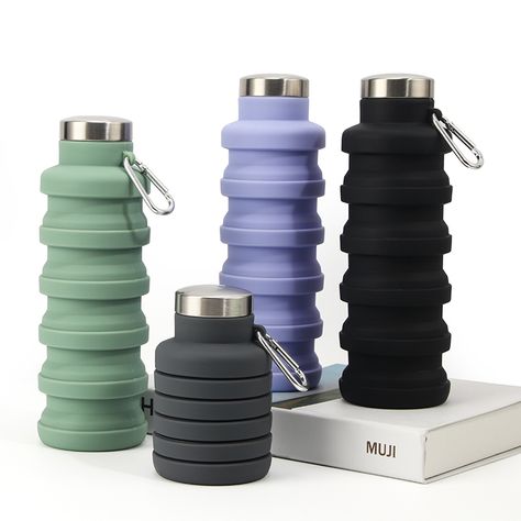 Foldable Water Bottle, Live Boldly, Collapsible Water Bottle, Travel Water Bottle, Portable Water Bottle, Silicone Bottle, Reusable Water Bottles, Color Block Design, Sport Bottle