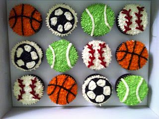 Bakerlicious Cupcakery: Sports Themed Cupcakes Sports Cupcakes Ideas Boys, Sports Cupcakes, Basketball Cupcakes, Sport Cupcakes, Sports Snacks, Birthday 12, Basketball Cake, Sport Cakes, Sports Baby