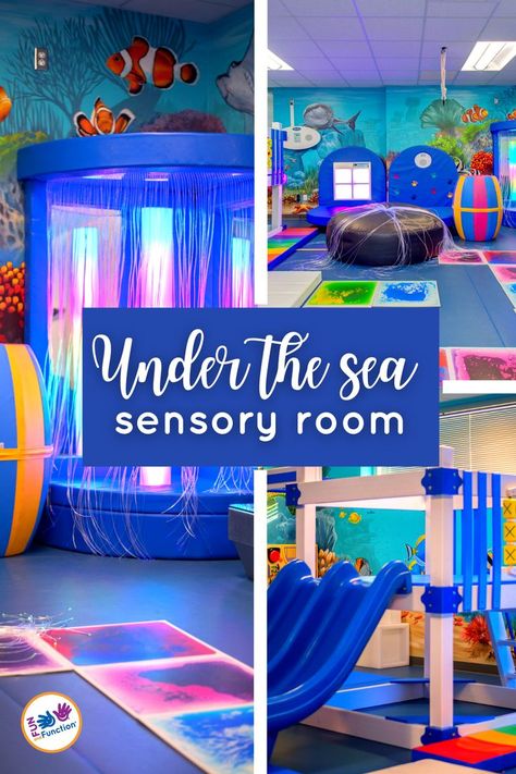 Active Sensory Room, Sensory Room School Ideas, Diy Bubble Tube Sensory Rooms, Underwater Sensory Room, Calming Rooms In Schools, Sensory Room Set Up, Sensory Room Classroom, School Sensory Room Ideas, Sensory Room Must Haves