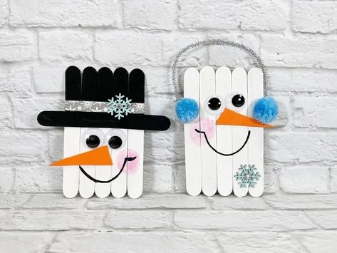 Create the easiest Dollar Tree Christmas DIY Craft Stick Snowman with the kiddos. Simple craft sticks along with paint, wiggle eyes, chenille New Christmas Ornaments, Dollar Tree Christmas Diy, Toilet Paper Crafts, Christmas Gifts For Parents, Craft Sticks, Handmade Christmas Crafts, Ramadan Crafts, Christmas Crafts To Make, Dollar Tree Christmas