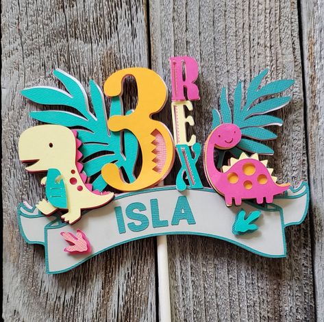 Birthday Cake Topper Ideas, 3 Rex Birthday Cake, 3 Rex Cake, 3 Rex Birthday, Sage Birthday, Cake Topper Ideas, 3rd Birthday Cake, Floral Backdrops, Dinosaur Birthday Party Decorations