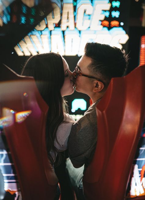 Gaming Couple Photoshoot, Arcade Prenup Shoot, Arcade Photoshoot Engagement, Gaming Engagement Photos, Arcade Wedding Reception, Arcade Prewedding, Playroom Photoshoot, Arcade Wedding Photos, Couple Arcade Pics