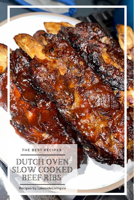 The Best Slow Cooked Beef Ribs - Restaurant Style Dutch Oven Recipe Beef Rib Recipes Oven, Bbq Short Ribs Dutch Oven, Dutch Oven Bbq Ribs, Best Beef Ribs In The Oven, Braised Beef Ribs Dutch Ovens, Dutch Oven Beef Ribs, Beef Ribs Dutch Oven, Ribs In Dutch Oven How To Cook, Beef Plate Short Ribs Oven