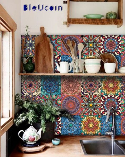 Traditional Backsplash, Stick On Wood Wall, Mexican Vintage, Wood Wall Bathroom, Peel And Stick Wood, Mexican Tiles, Stair Stickers, Stair Riser, Floor Kitchen