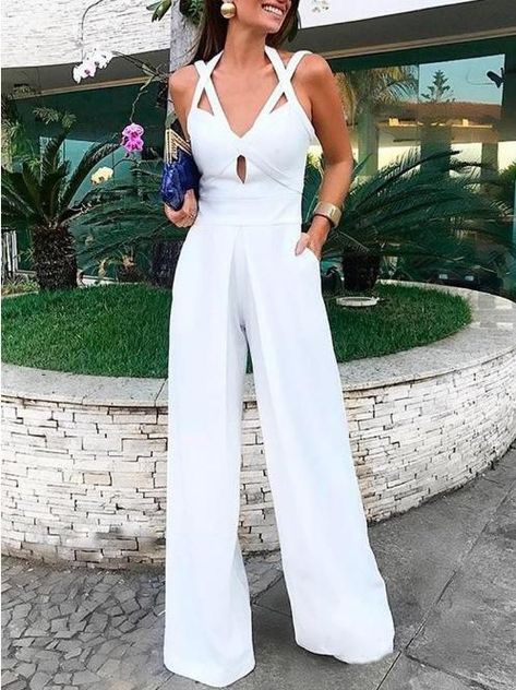 71a58e8cb75904f24cde464161c3e766desc52556847ri White Jumpsuits, White Jumpsuit, Long Jumpsuits, Sleeveless Jumpsuits, Wide Leg Jumpsuit, Mode Style, Rompers Women, Tulum, Elegant Fashion