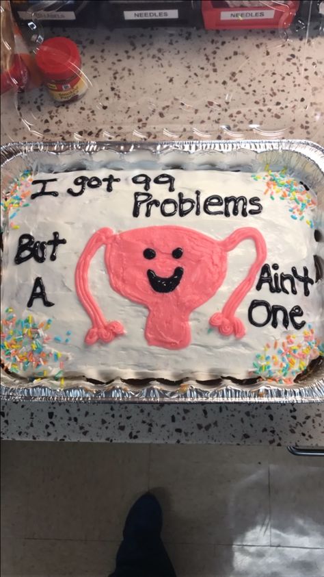 Hysterectomy Party cake! Done by myself :) Surgery Party Ideas, Uterus Cake Goodbye, Vasectomy Cookie Cake, Farewell Uterus Party, Sterilization Party, Uterus Cake, Period Cake, Sterilization Celebration, Vasectomy Decorated Cookies