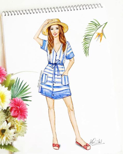 Blissful days on the beach #fashionillustration #summer #beachlife #artwork Beach Wear Illustration Sketch, Beach Wear Illustration, Dress Sketching, Dresses Drawing, Vintage Fashion Sketches, Fashion Illustration Tutorial, Fashion Drawing Sketches, Mens Fashion Illustration, Dress Illustration