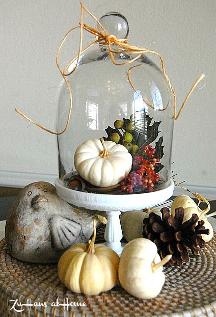 Fall Cloche Ideas, Fall Cloche, Cloche Ideas, Diy Tablescapes, Cloche Decor, Outside Fall Decor, Glass Dome Cloche, Fake Pumpkins, Vintage Thanksgiving