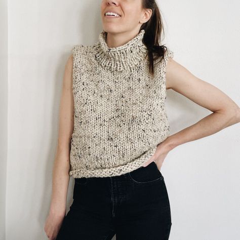 Knitting Pattern the Delanie Chunky Classic Turtleneck - Etsy Australia Knitted Vest Turtle Neck, Sleeveless Turtleneck Sweater, Knitted Vests, Pullover Vest, Knit Inspiration, Classic Turtleneck, Easy Knitting Projects, Knit Vest Pattern, Turtleneck Sleeveless