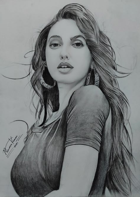 Nora Fatehi Sketch, Actress Sketch Pencil Drawings, Bollywood Drawing, Bollywood Sketch, Celeb Drawings, Girl Pencil Sketch, Beautiful Pencil Sketches, Marvel Art Drawings, Beautiful Pencil Drawings