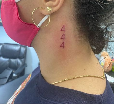 444 Tattoo In Red, 444 On Neck, 444 Neck Tattoos Women, 444 Tattoo On Neck, 444 Tattoo Neck, 444 Neck Tattoo, Red 444 Tattoo, 444 Tattoo Behind Ear, 666 Angel Number Tattoo