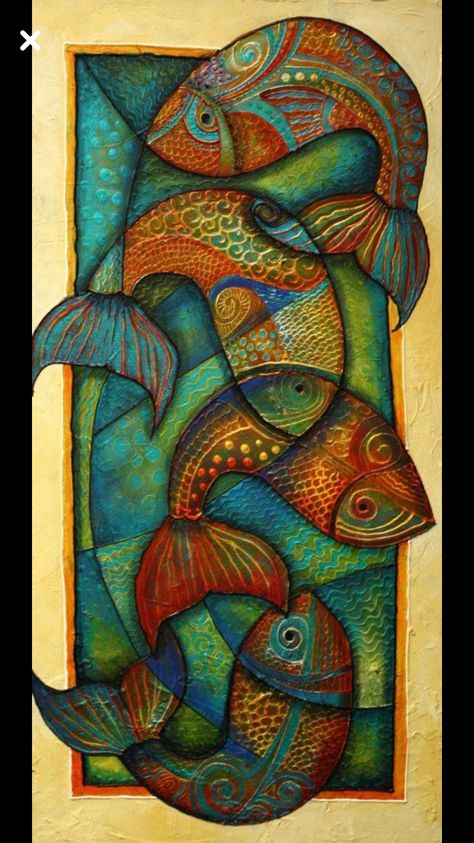 Fish 2d Design, Overlapping Painting, Overlapping Art, Fish Project, Overlapping Shapes, Whimsical Fish, Fish Artwork, Cloth Store, Art Et Illustration