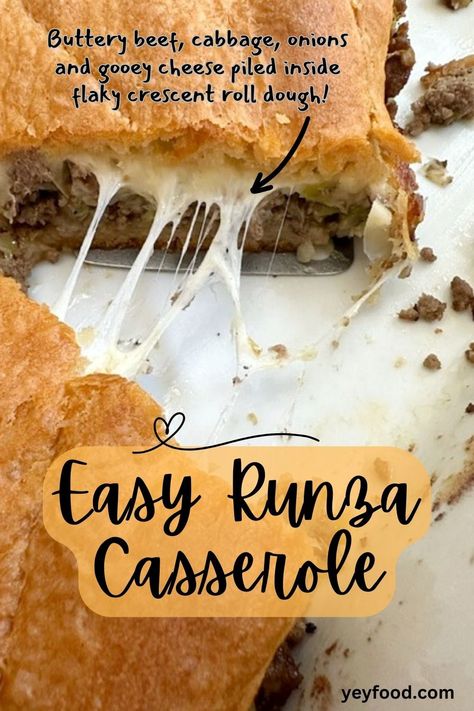 Here's a fast and easy way to satisfy your craving for a runza! The filling is loaded with buttery ground beef, cabbage, and onions! Use refrigerated crescent rolls for the base and top crusts.#runza #crescentrolls #casserole #GBsKitchenRecipes #GBsKitchenSpot Easy Runza Casserole, Runza Recipe Nebraska, Easy Runza Recipe, Nebraska Recipes, Runzas Recipe, Runza Recipe, Cabbage Bake, Minnesota Hot Dish, Runza Casserole