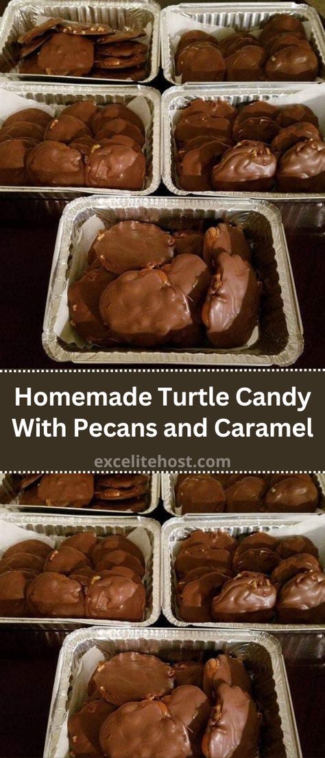 Homemade Turtle Candy With Pecans, Caramels Homemade, Turtle Candy With Pecans, Homemade Turtle Candy, Candy With Pecans, Candy Pecans, Turtle Candies, Soft Caramels Recipe, Homemade Turtles