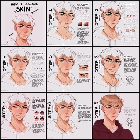 Shading Face Tutorial, How To Draw Skin With Colored Pencil, How To Shade Faces, Face Rendering Tutorial, How To Shade Skin Digitally, How To Render Skin, How To Color Skin, How To Shade Skin, Skin Rendering Tutorial