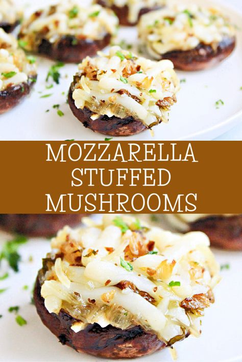 Mozzarella Stuffed Mushrooms ~ A classic appetizer! These cheese stuffed mushrooms are easy to make and great for holiday entertaining! Stuffed Mushrooms Cheese, Appetizer Party, Cheese Stuffed Mushrooms, Classic Appetizers, Stuffed Mushroom, Vegan Parmesan Cheese, Vegan Mozzarella, Stuffed Portabella Mushrooms, Dairy Free Cheese