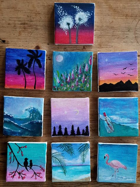 Acrylic on canvas 3 Mini Canvas Paintings, Small Acrylic Canvas Paintings, Mini Canvas Paintings Acrylics, Mini Acrylic Paintings Easy, Cute Mini Canvas Paintings Easy, Easy Small Canvas Paintings, Drawing Ideas 2023, Mini Canvas Art Ideas, Painting Drawing Ideas