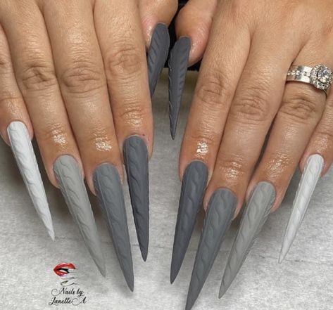 Grey Sweater Nails, Grey Stiletto Nails, Sweater Nails, Gray Nails, Glow Nails, Stiletto Nails, Dope Nails, Gorgeous Nails, Winter Nails