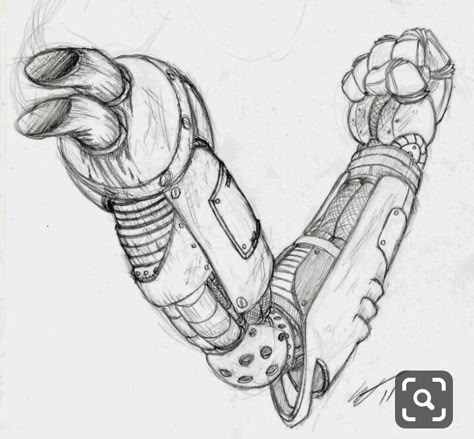 Robotic Arm Drawing Concept Art, Arm Drawing Ideas, Robot Hand Drawing, Drawing Ideas Pen, Huge Aesthetic, Robots Artworks, Prosthetic Arm, Robotic Hand, Robot Design Sketch