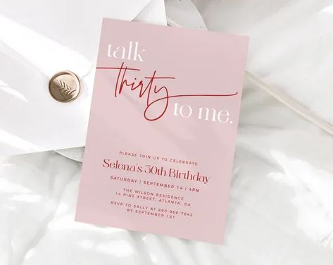 Talk Thirty To Me Invitation, Blush Pink 30th Birthday Invitation Template, Editable Template, Minimal 30th Birthday Invite, Birthday Party Talk Thirty To Me Invitation, Talk Thirty To Me Birthday Theme, Pink 30th Birthday, 30th Birthday Invite, Talk Thirty To Me, Birthday 30, Diy Wedding Invitation, Birthday Inspiration, 30 Birthday