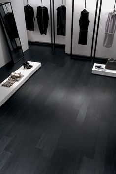 Black Wood Tile, Wood Tile Floor Kitchen, Wood Tile Floor, Wood Tile Flooring, Black Flooring, Black Floors, Wood Tile Bathroom Floor, Black Wood Floors, Black Tile Bathrooms