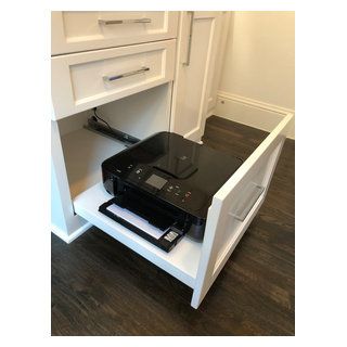 Prime Design Cabinetry LLC, home office - Transitional - Home Office - by Prime Design Cabinetry LLC | Houzz Pull Out Printer Drawer, Kitchen Alcove, Printer Drawer, Office Wall Colors, Transitional Home Office, Printer Storage, Printer Cabinet, Printers Drawer, Home Office Library